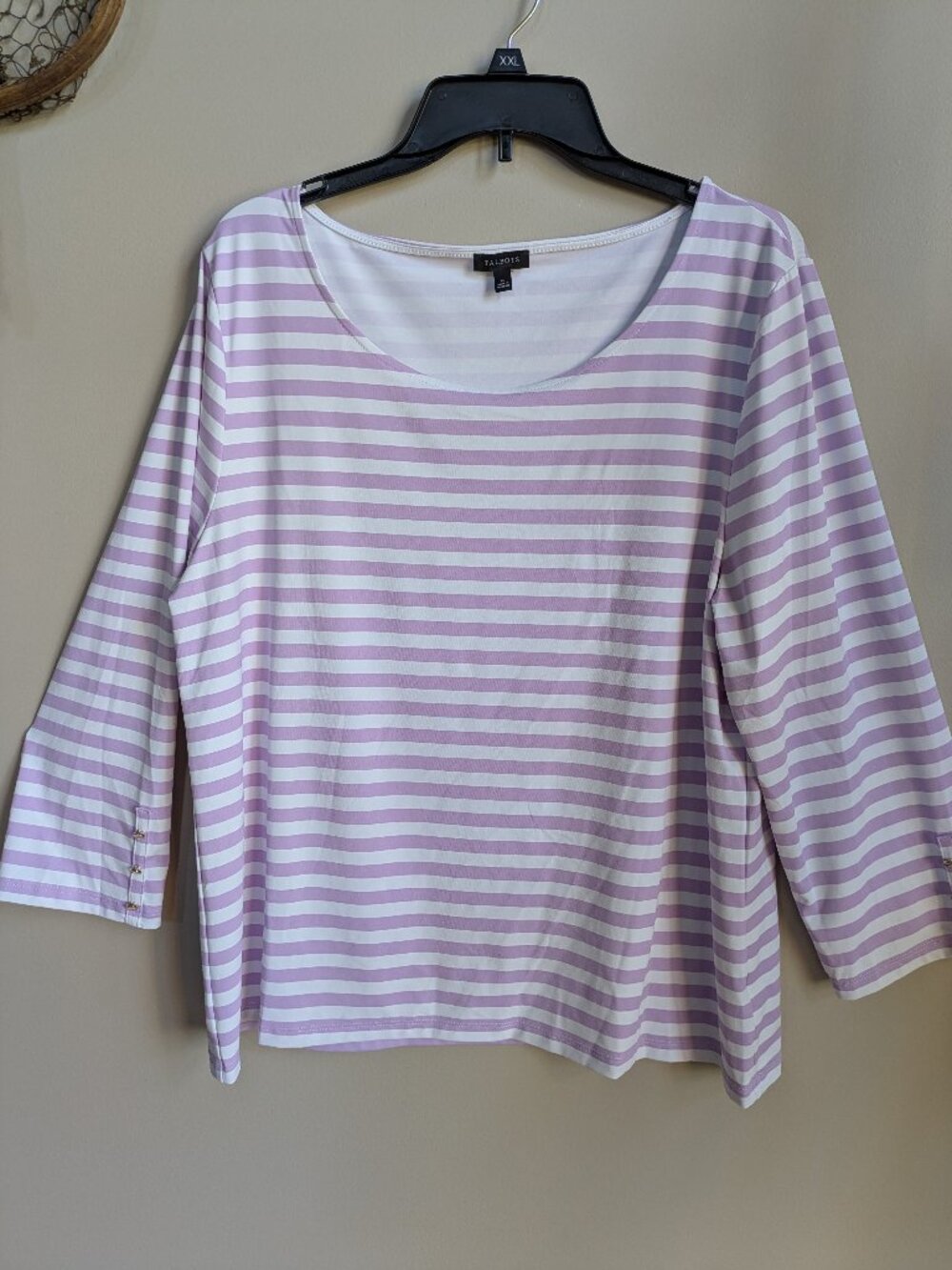 talbots top lilac and white striped long sleeve gold buttons on cuffs sz xl #623